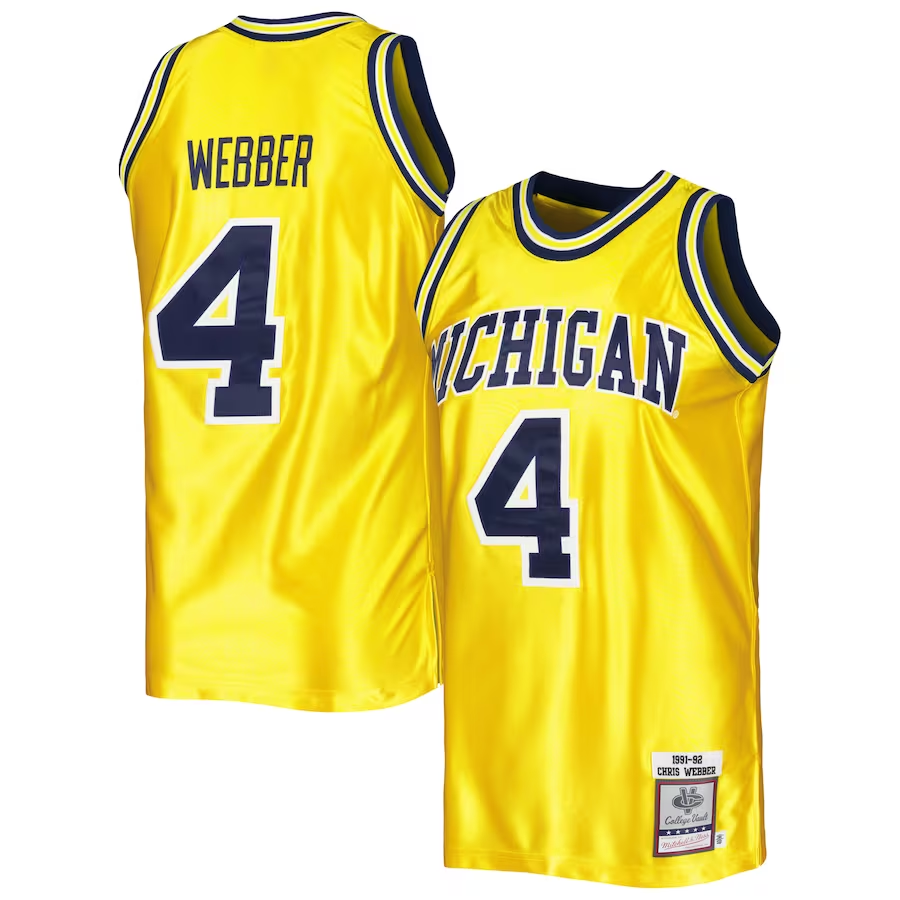 Men's Michigan Wolverines Chris Webber #4 Yellow Team Basketball Jersey